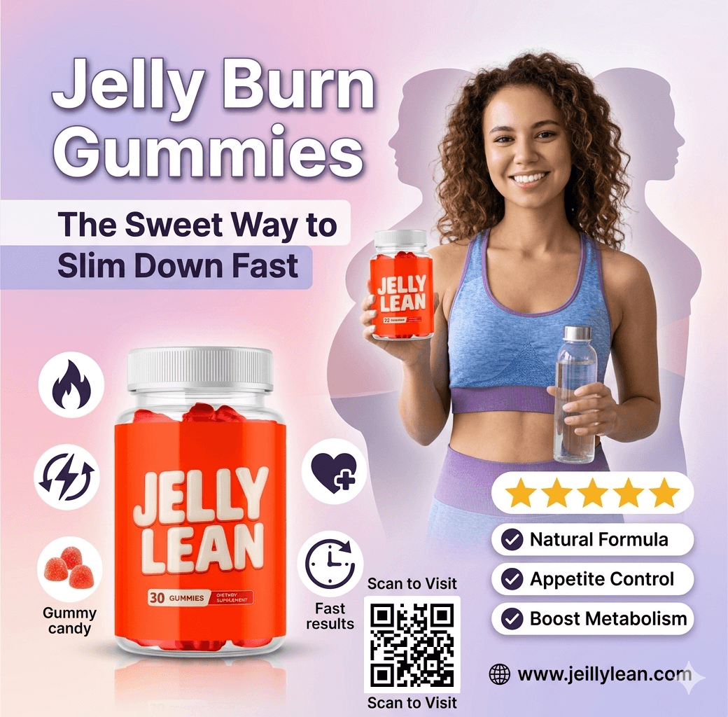 Smiling woman in athletic wear holding Jelly Lean Burn Gummies for natural weight loss benefits.